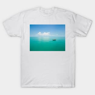 Aerial view of fishing boat on emerald sea T-Shirt